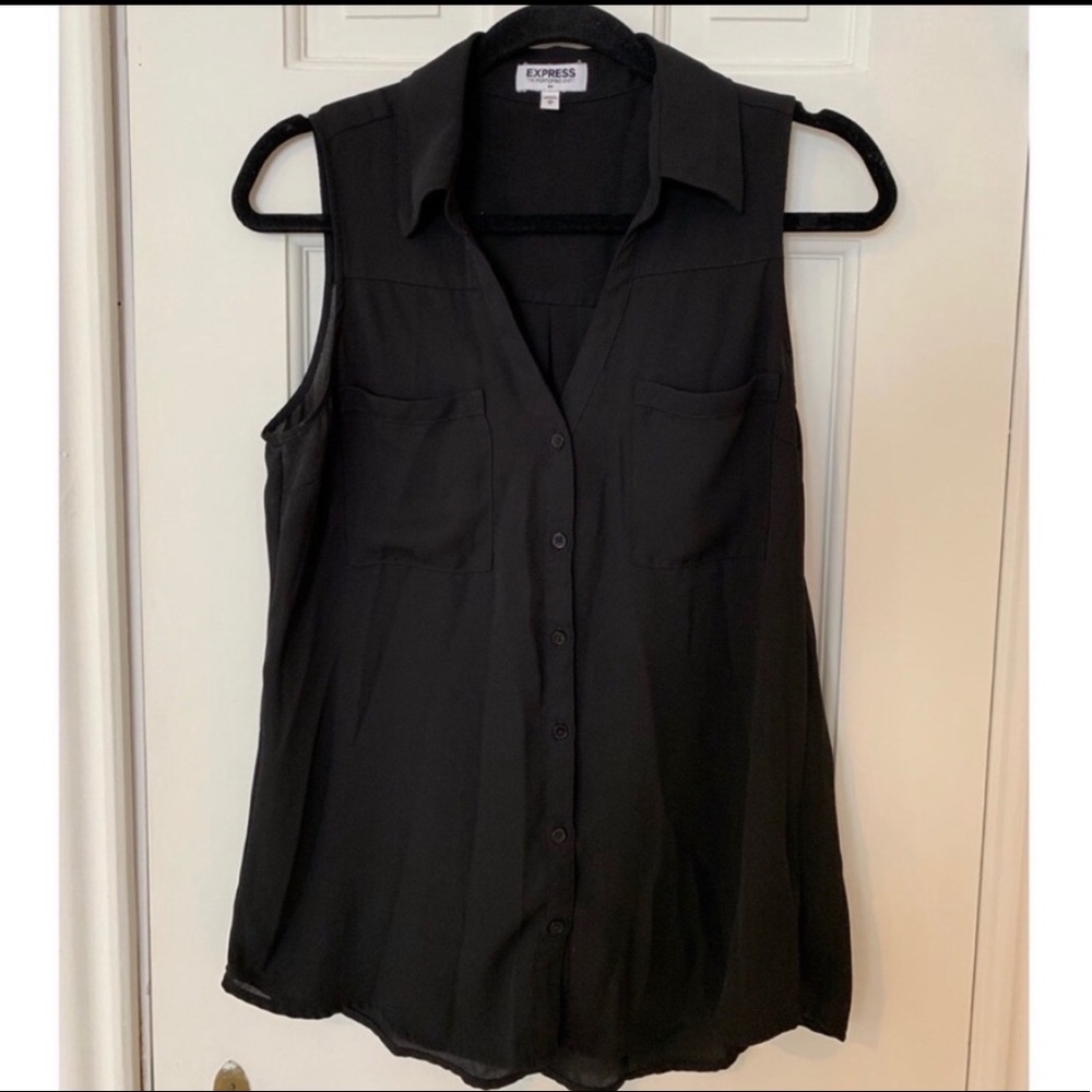 Black express sleeveless portofino button down